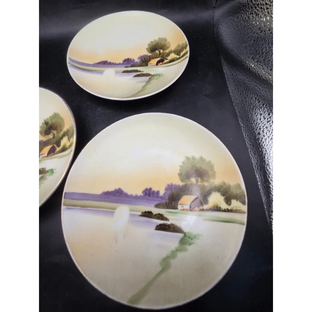 Vintage Meito China Porcelain Hand Painted Plates Lot of 3 made in Japan 6 Inch
